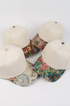 Floral Print Brocade 5 Panels Two Tone Baseball Cap