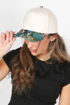 Floral Print Brocade 5 Panels Two Tone Baseball Cap