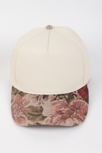 Floral Print Brocade 5 Panels Two Tone Baseball Cap