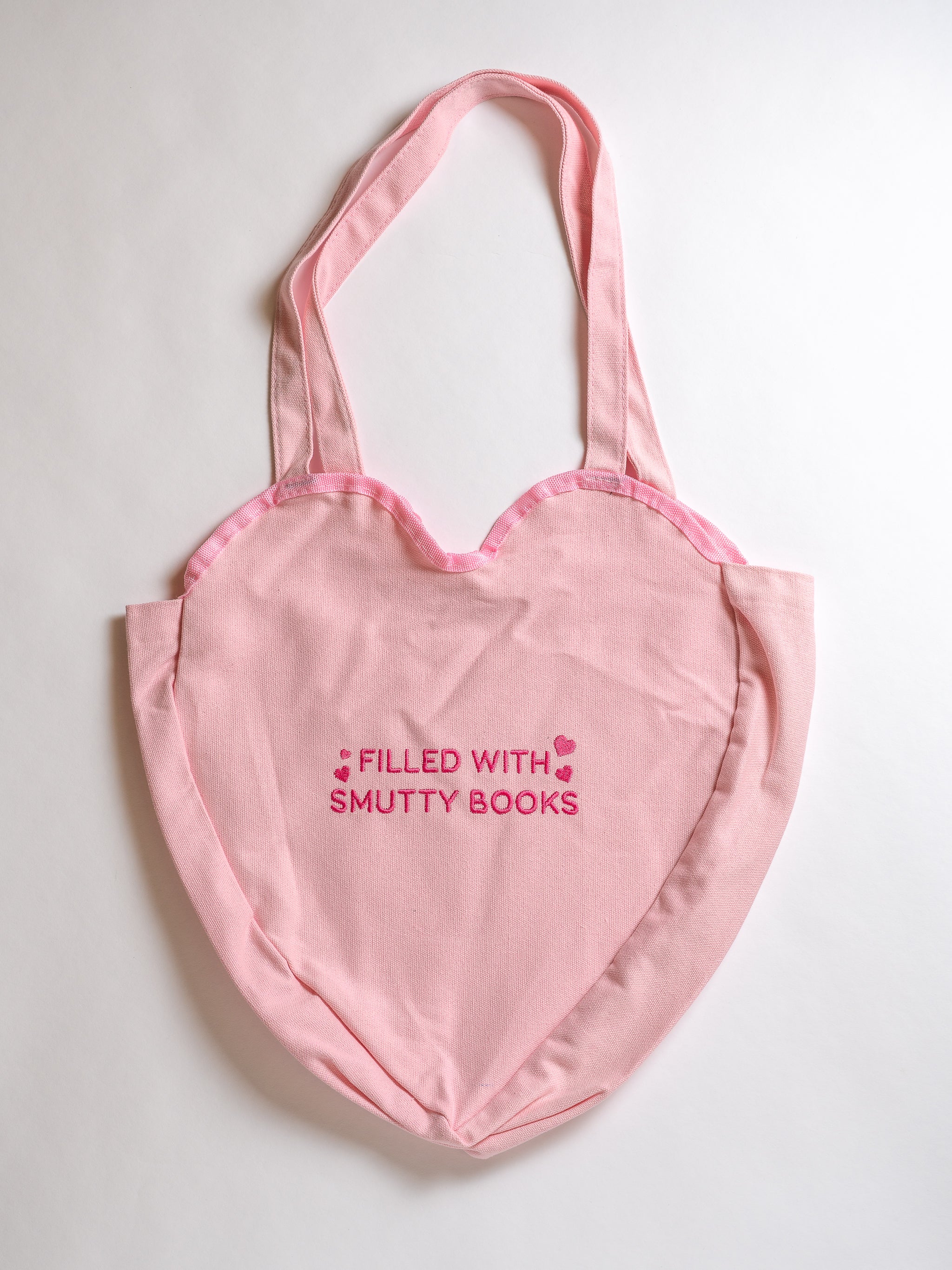 Filled with Smutty Books Heart Tote - Pink