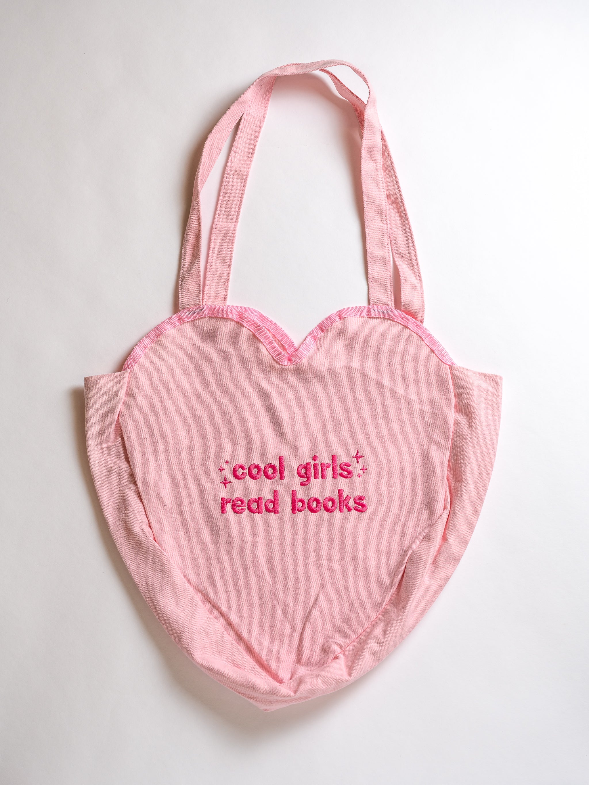 Cool Girls Read Books Heart Tote - Pink
