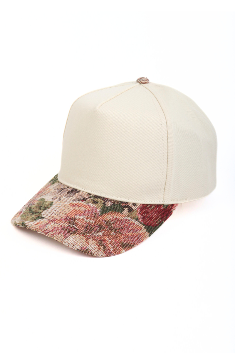 Floral Print Brocade 5 Panels Two Tone Baseball Cap